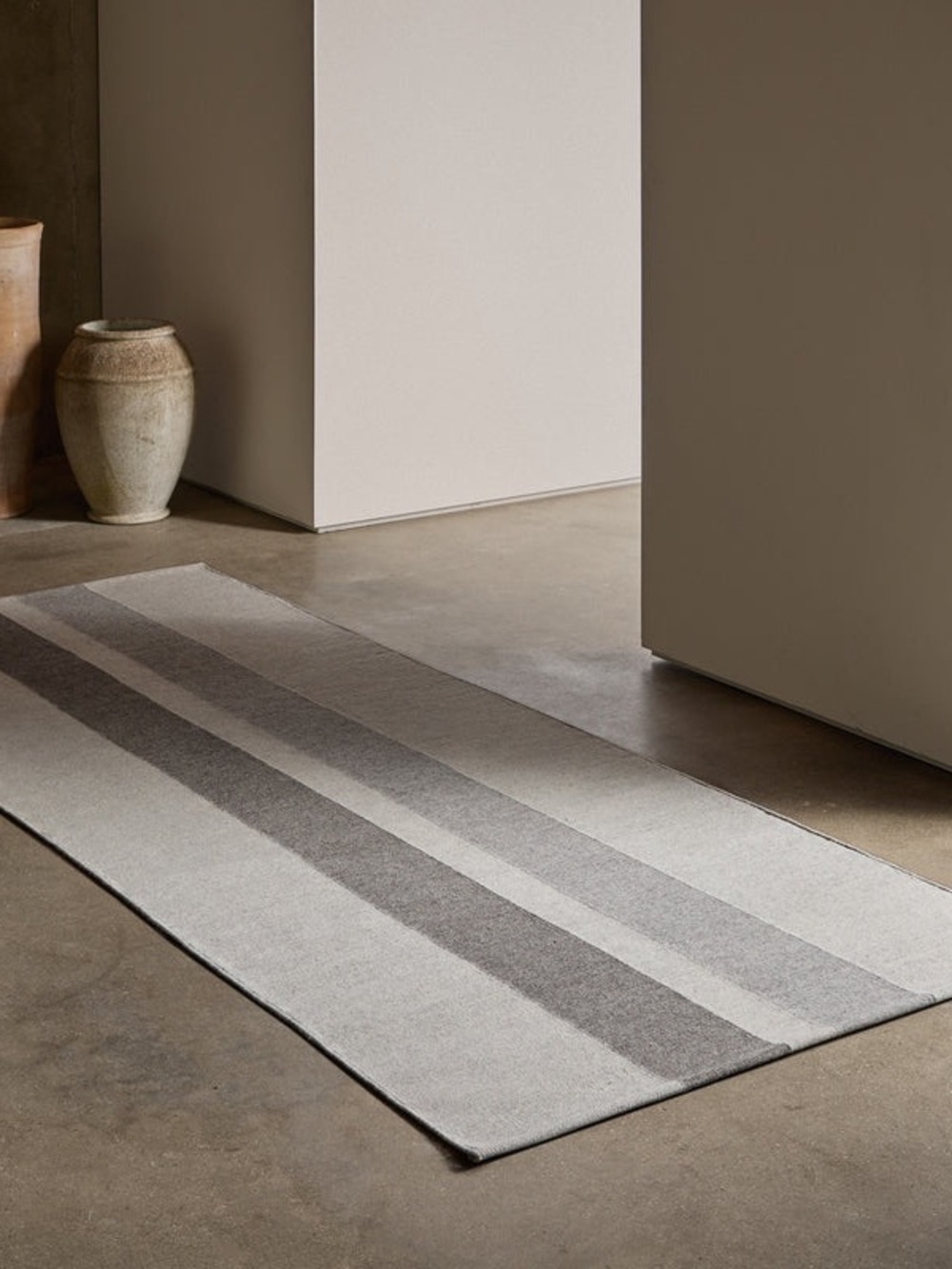 James Perse Multi Stripe Wool Runner Rug 3.5x9 Guntmetal Marle/Pearl Grey